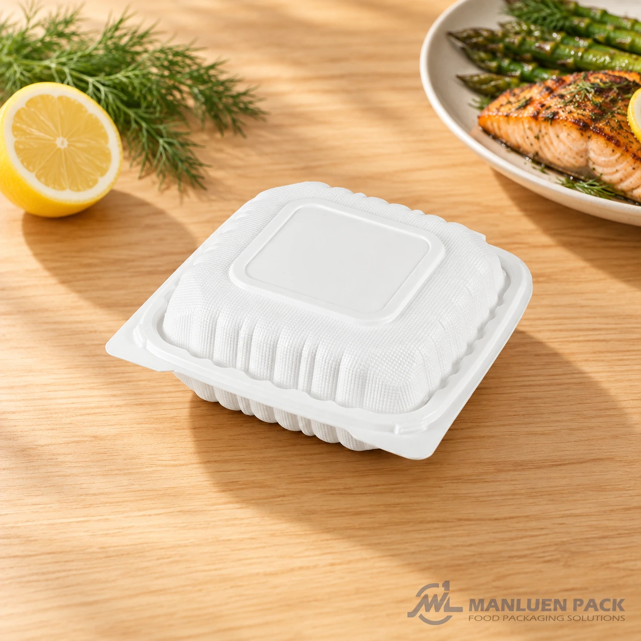 WL-P81 Microwavable PP Square Clamshell Container: Elevate Food Solutions with Mineral Clamshell Innovation 6 Wl P81 White Closed 45 Herb Salmon