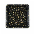 Top view of the WL-3114 square black Maple Leaf sushi display tray without a lid.