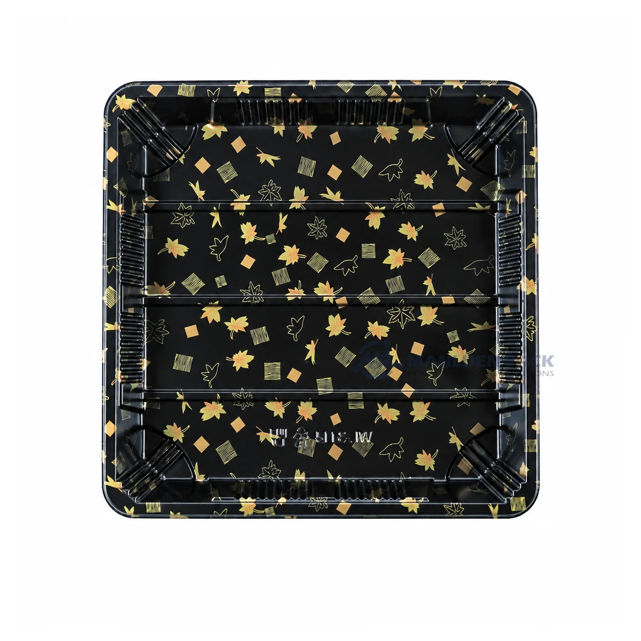 WL-3114 Black Maple Leaf Sushi Display Tray, Top View WL-3114 black Maple Leaf sushi display tray without a lid, top view