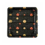 Top view of the WL-3114 black Sakura sushi tray with red and gold floral details, shown without a lid.