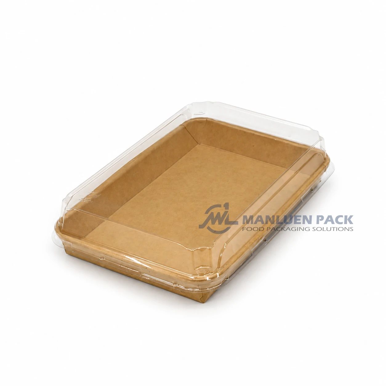 1111 Kraft Rectangular Food Container Closed Angled View 02