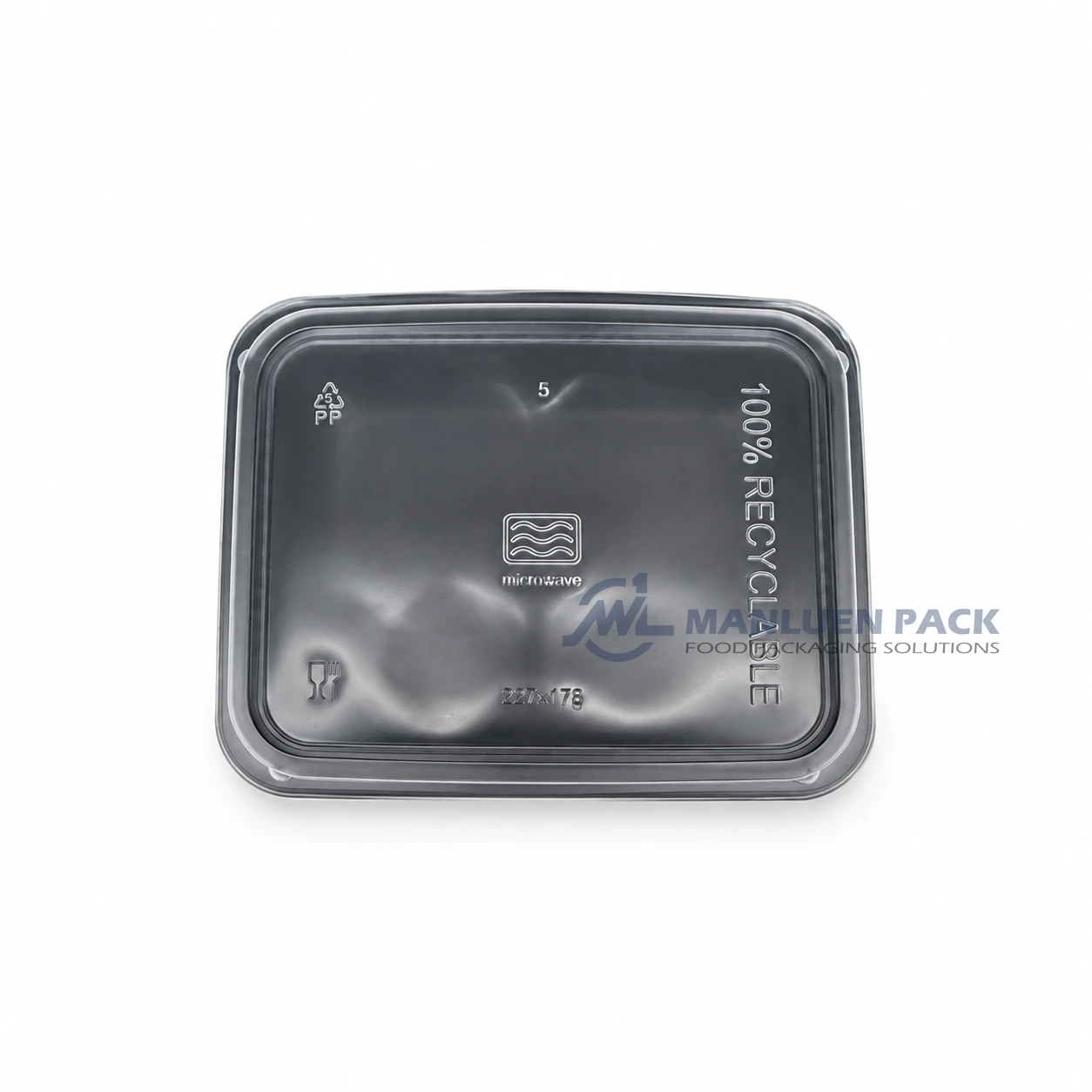 WL-2015-4 Disposable Single Compartment PP Bento Box with Lid 1 WL-2015-4 black single compartment PP bento box with transparent lid top view