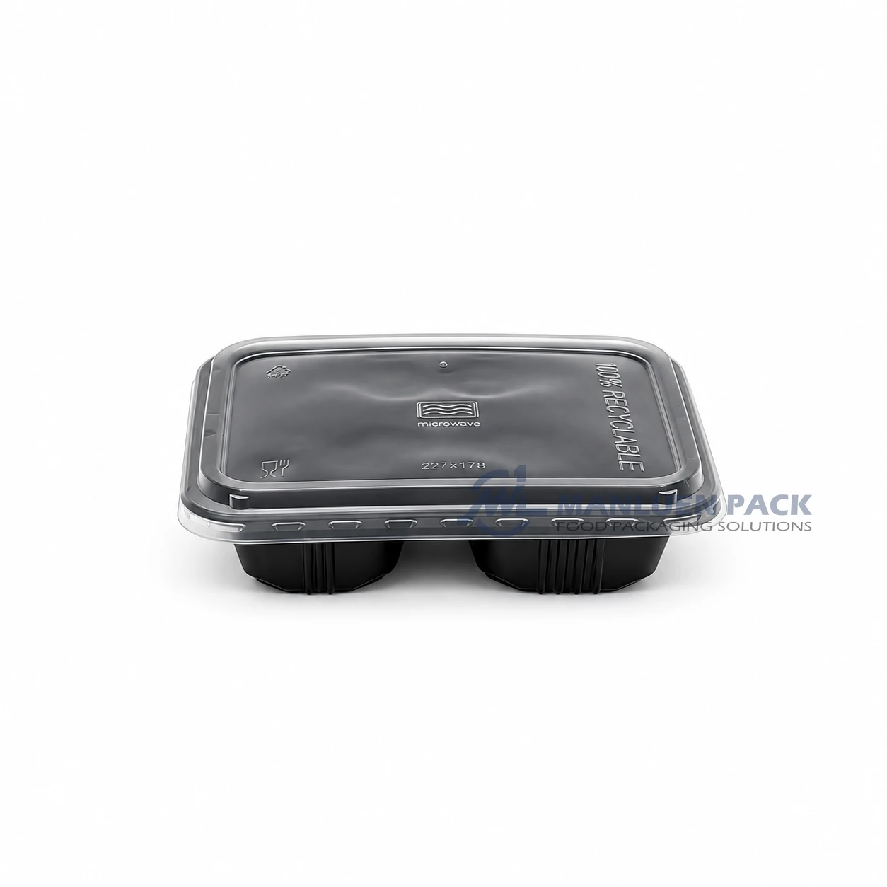 2015c 5 Black Two Compartment Deli Container Closed Front View 03