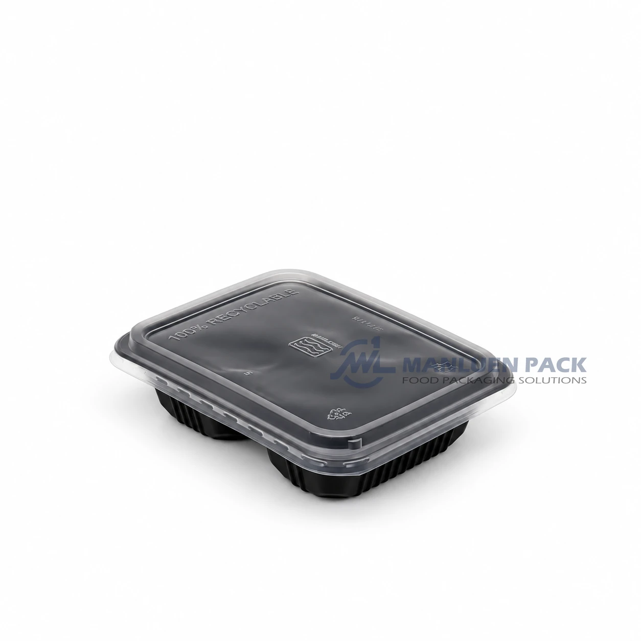 2015c 5 Black Two Compartment Deli Container Closed Left Angle View 01