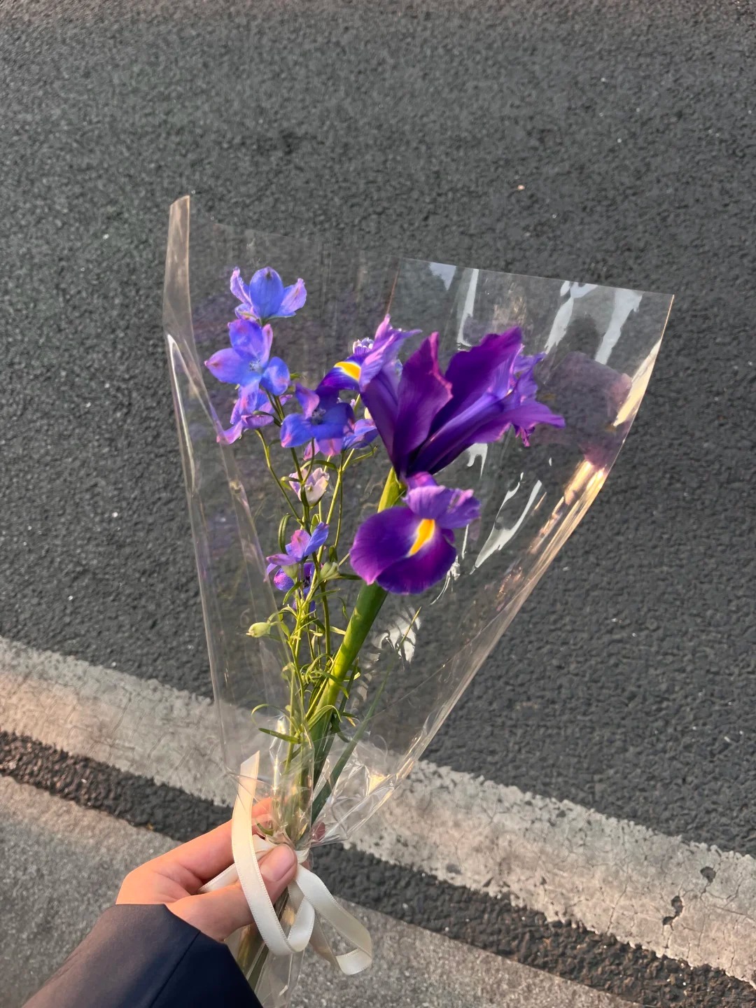 Clear Cellophane Flower Wrap Purple Bouquet