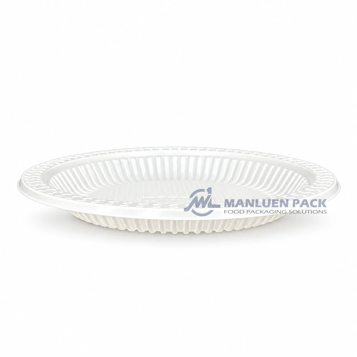 WL-R701 7 Inch Disposable Round PP Tableware Plate 2 WL-R701 white PP take out plate low side view for takeaway and deli food service