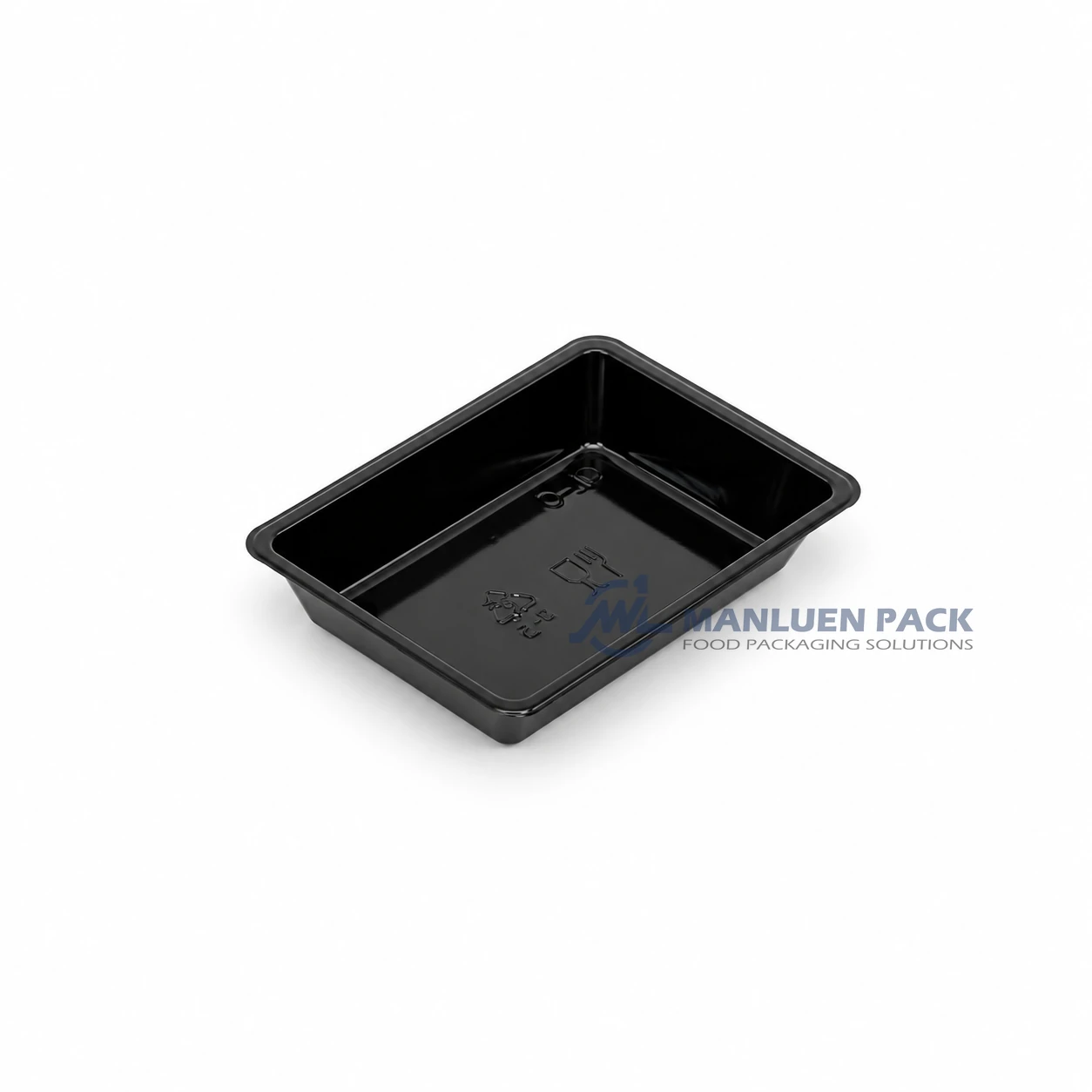 WL-0 Black Rectangular Disposable Soy Sauce Dish for Bento 2 WL-0 black single compartment shallow plastic sauce dish angled view for soy sauce BBQ dipping sauce and dressing