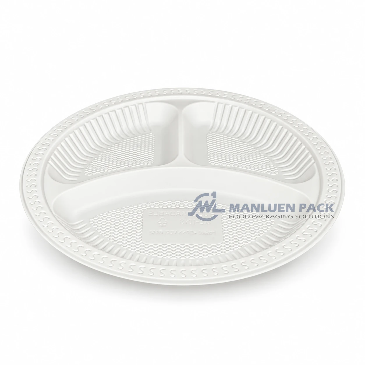 Wl 103 White Three Compartment Meal Prep Tray Angled View