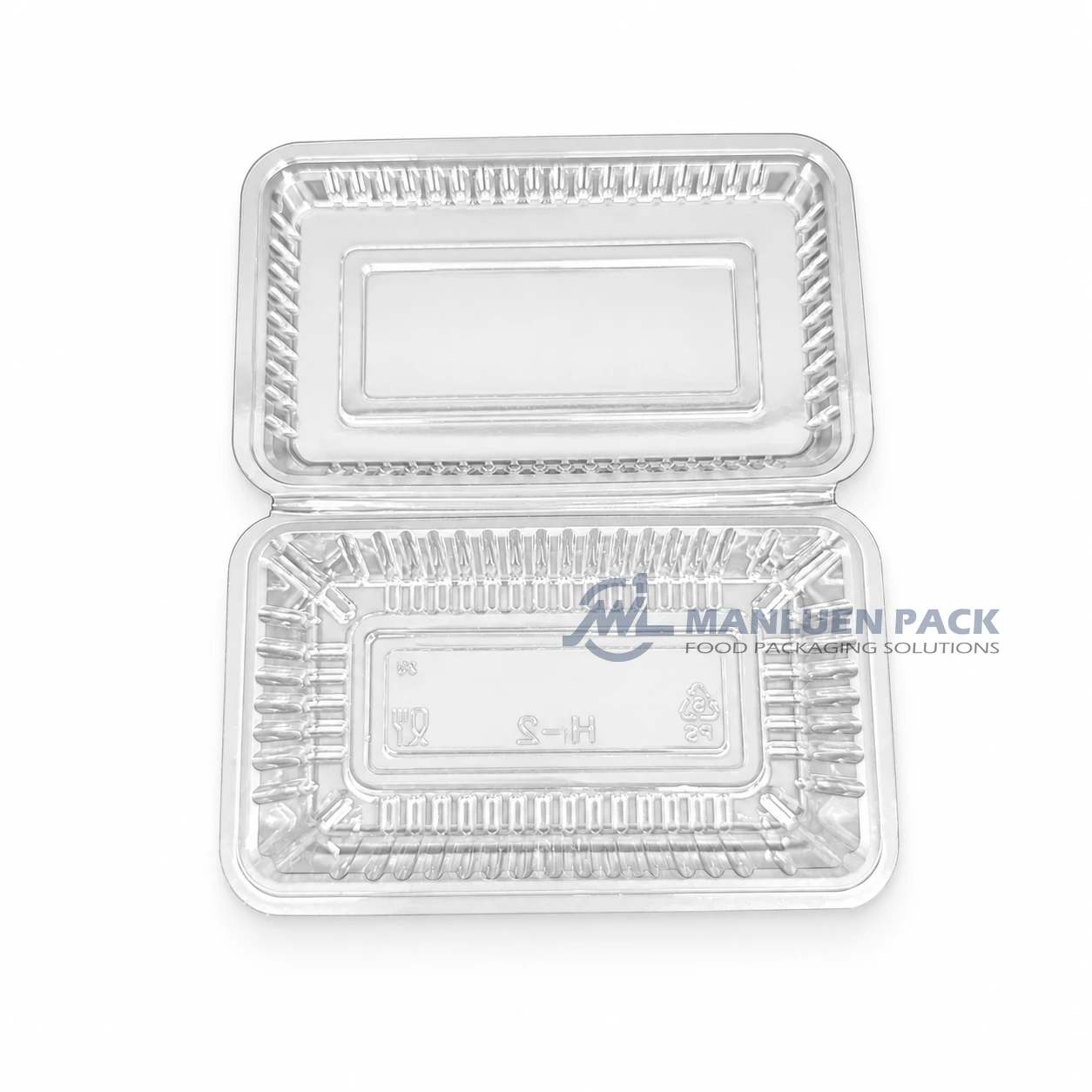 WL-2H Disposable Clear Rectangular Clamshell Food Togo Container 1 WL-2H clear rectangular hinged PS OPS plastic clamshell food container product view