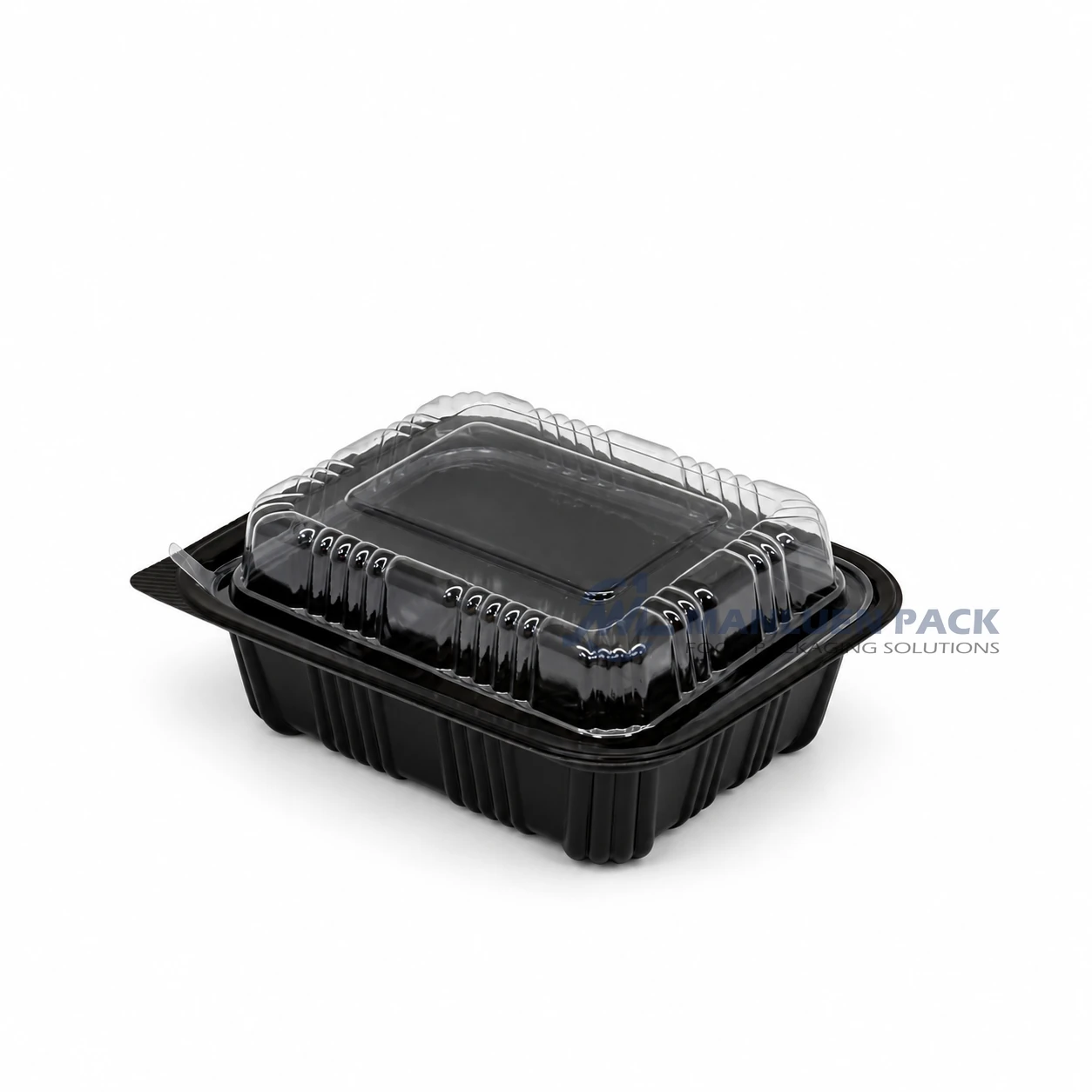 Wl 905 Black Rectangular Deli Container Closed Angled View 01