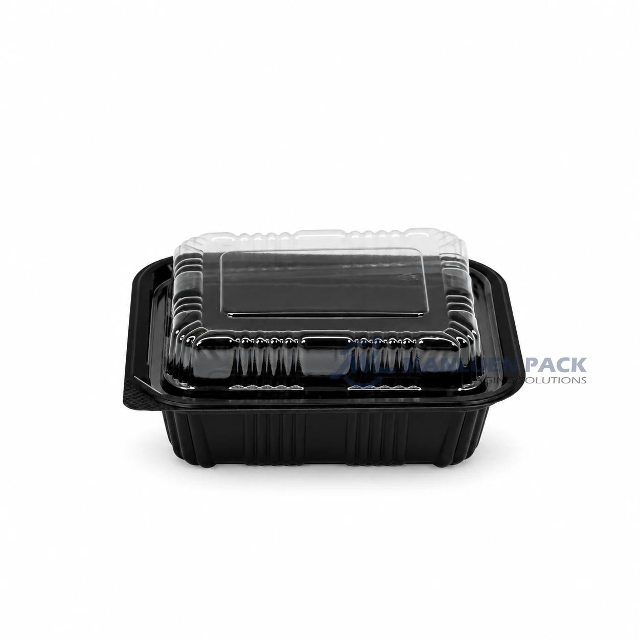 Wl 905 Black Rectangular Deli Container Closed Front View 07