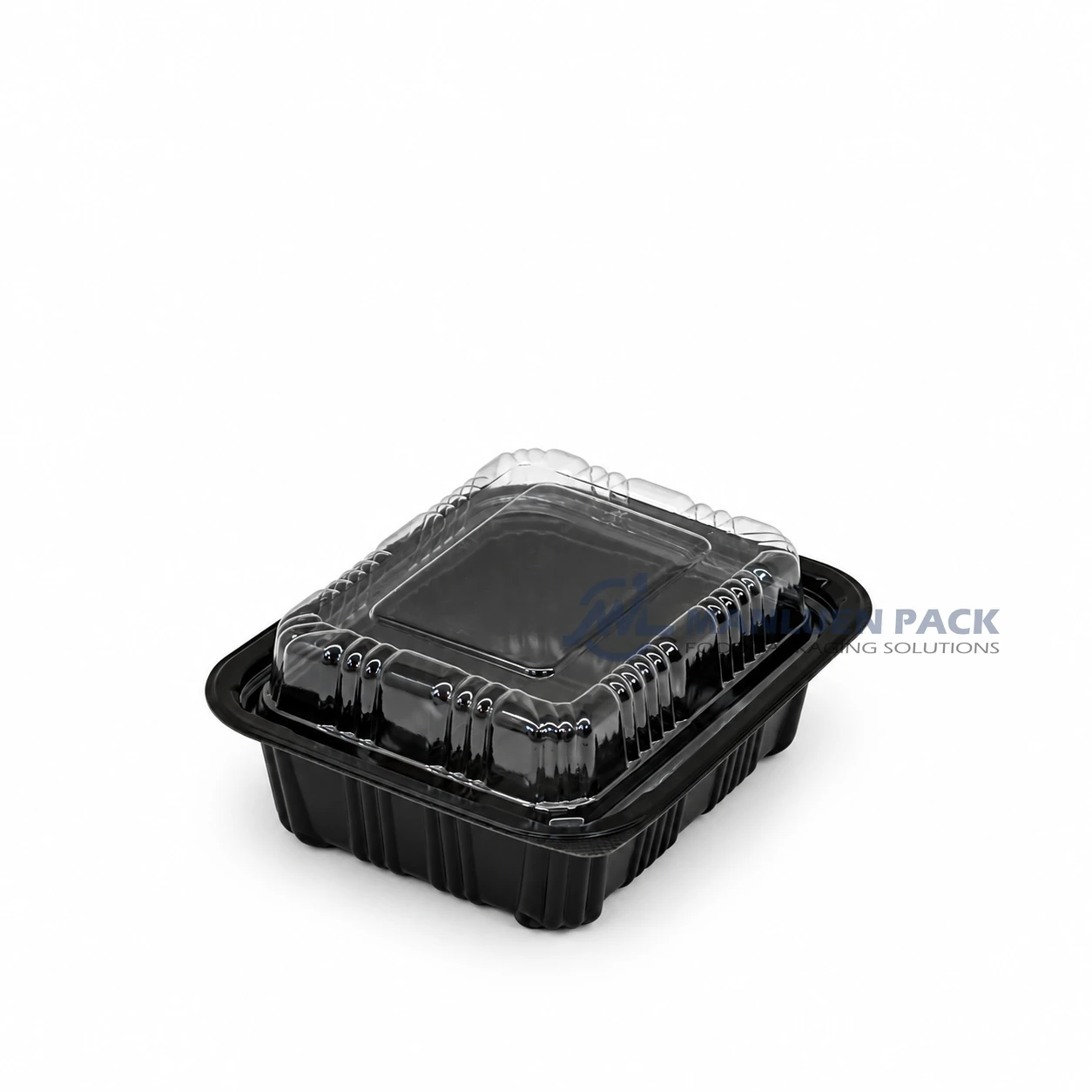 Wl 905 Black Rectangular Deli Container Closed Side Angle View 08