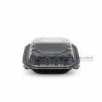 Wl Bw81 Black Single Compartment Hinged Food Container Closed Front View 06