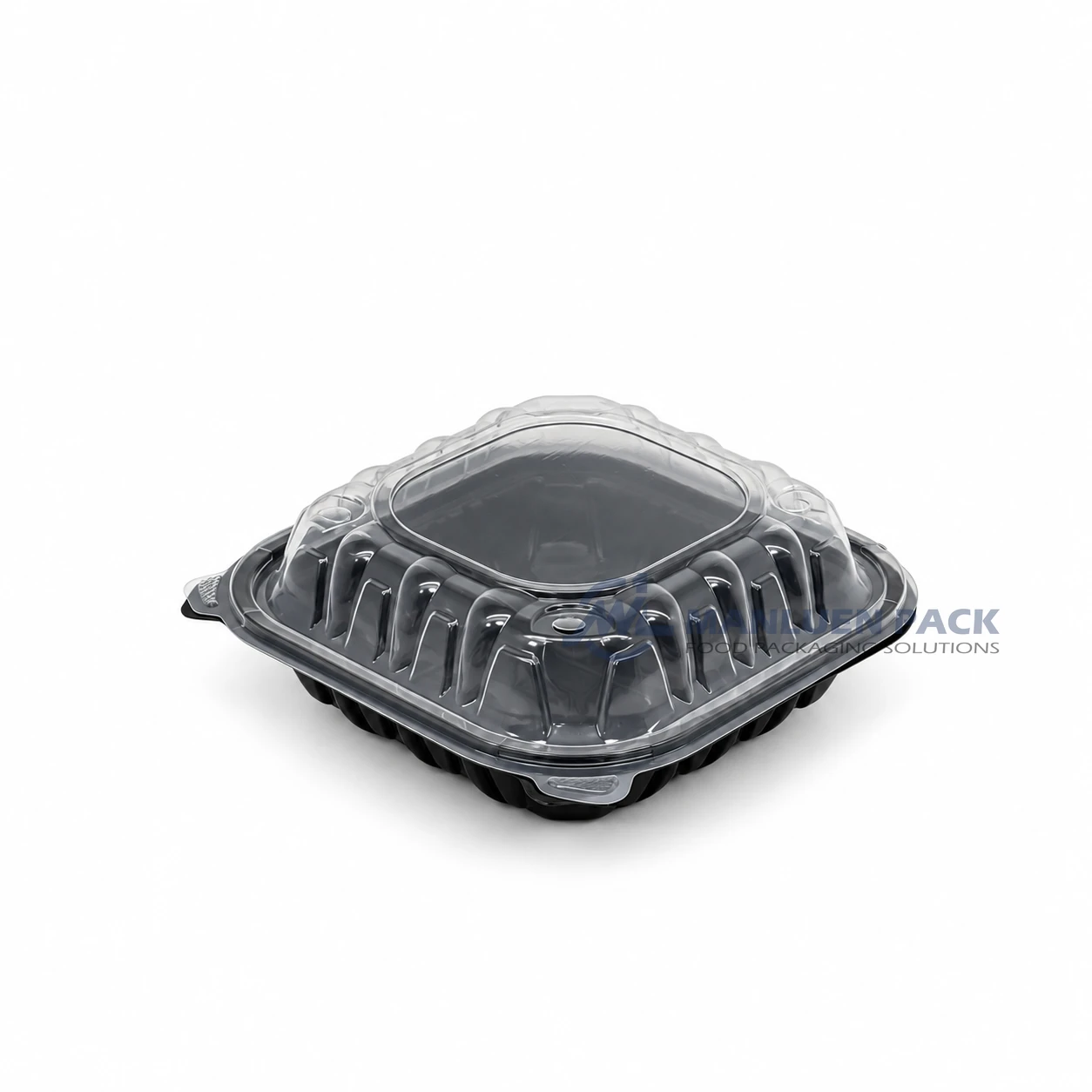 Wl Bw81 Black Single Compartment Hinged Food Container Closed Left Angle View 01