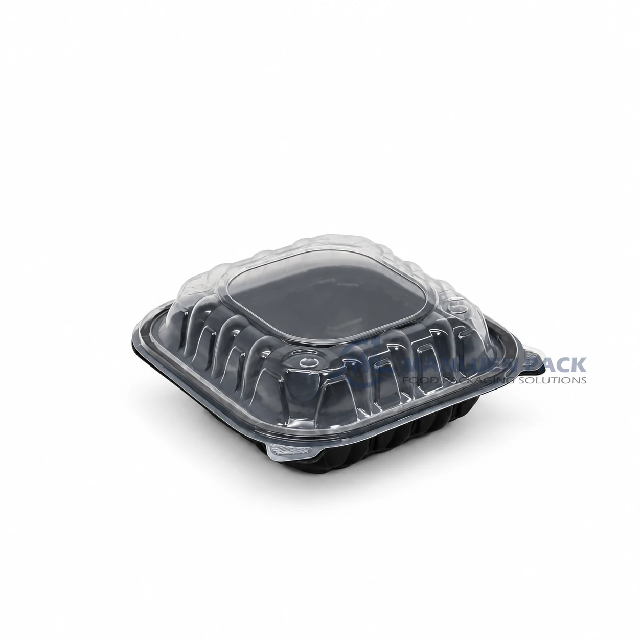 Wl Bw81 Black Single Compartment Hinged Food Container Closed Right Angle View 05