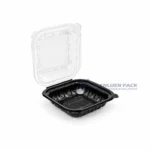 Wl Bw81 Black Single Compartment Hinged Food Container Open Lid Left View 02