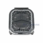 Wl Bw83 Black Three Compartment Hinged Deli Container Clear Lid Top View 02