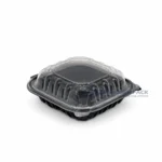 Wl Bw83 Black Three Compartment Hinged Deli Container Closed Right Angle View 04
