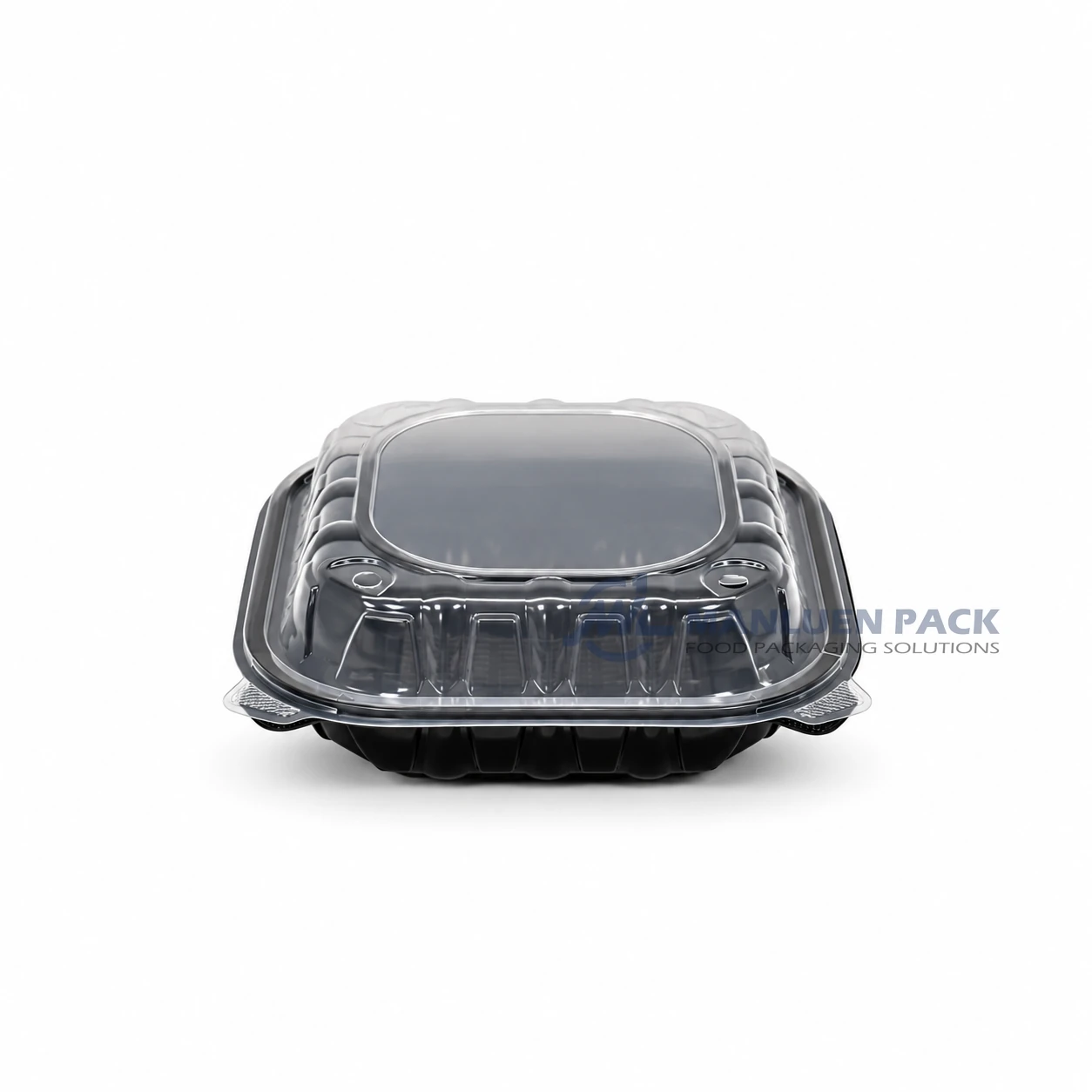 Wl Bw91 Black Single Compartment Hinged Food Container Closed Front View 02