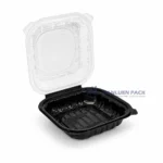 Wl Bw91 Black Single Compartment Hinged Food Container Open Lid Left View 01