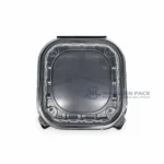 Wl Bw93 Black Three Compartment Hinged Deli Container Clear Lid Top View 02