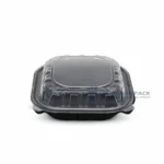 Wl Bw93 Black Three Compartment Hinged Deli Container Closed Front View 05