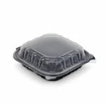 Wl Bw93 Black Three Compartment Hinged Deli Container Closed Right Angle View 04