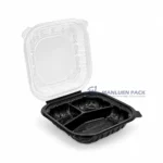 Wl Bw93 Black Three Compartment Hinged Deli Container Open Lid Right View 06