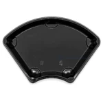Top view of the WL-F1 black fan-shaped sushi display tray without a lid, with molded details visible near the curved edge.