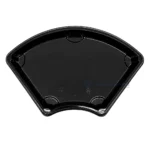 Overhead view of the WL-F1 black fan-shaped sushi tray without a lid, showing its curved outline and five molded contours.