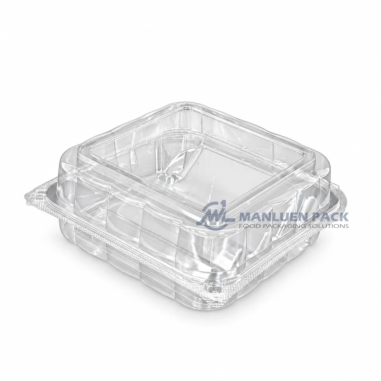 WL-X146 Large Clear PP Square Hinged Clamshell Container 4 WL-X146 large clear PP hinged clamshell box for wholesale disposable takeaway food packaging