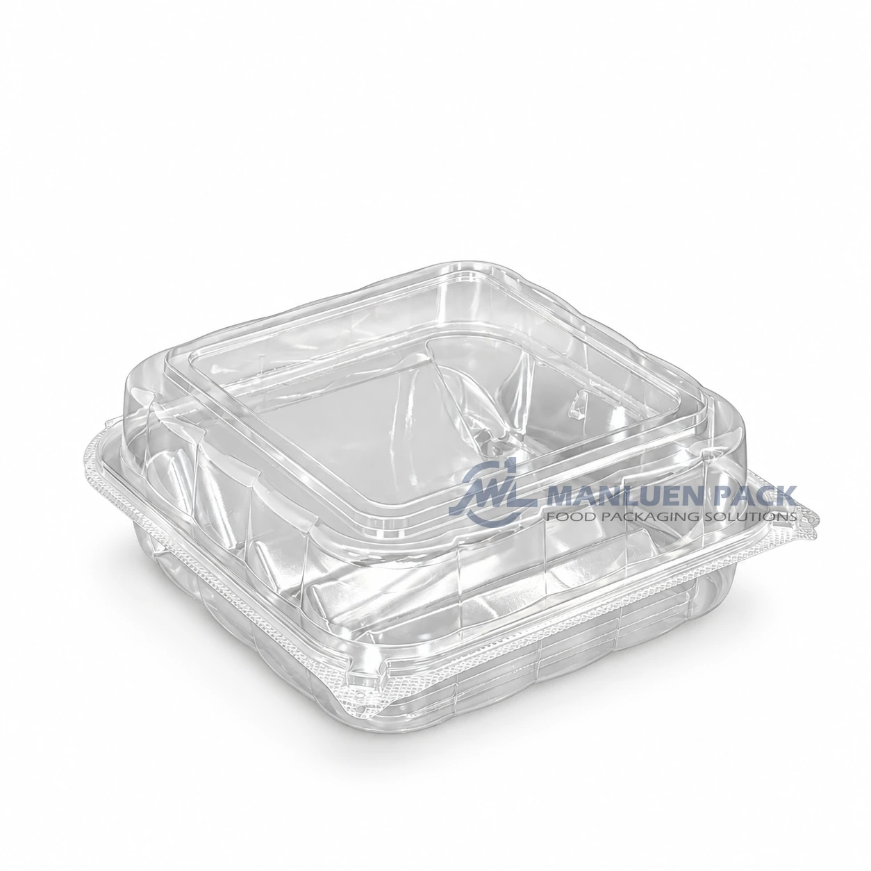 WL-X146 Large Clear PP Square Hinged Clamshell Container 2 WL-X146 transparent square plastic clamshell tray for fresh fruit salad and produce packaging