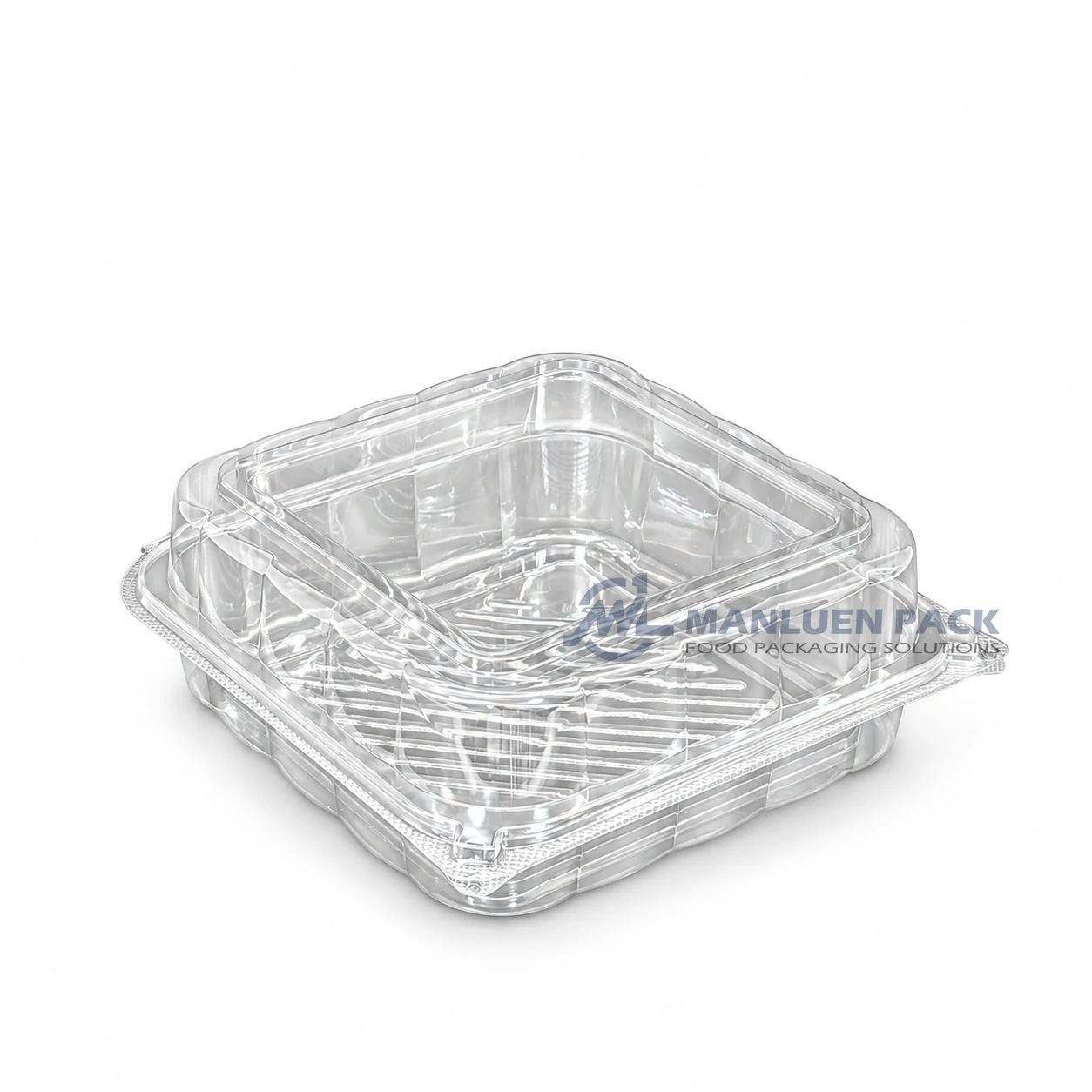 WL-X147 Disposable Large Clear PP Square Hinged Deli Container 2 WL-X147 transparent large square clamshell tray with single compartment for fruit and salad food packaging