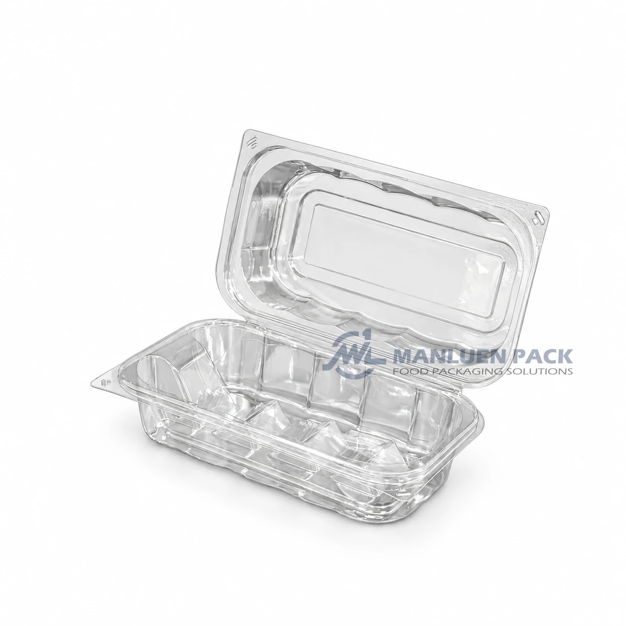 WL-X149 Plastic Clear Rectangular PP Hinged Clamshell Container 3 WL-X149 clear plastic hinged clamshell food container with contoured sidewalls and integrated transparent lid