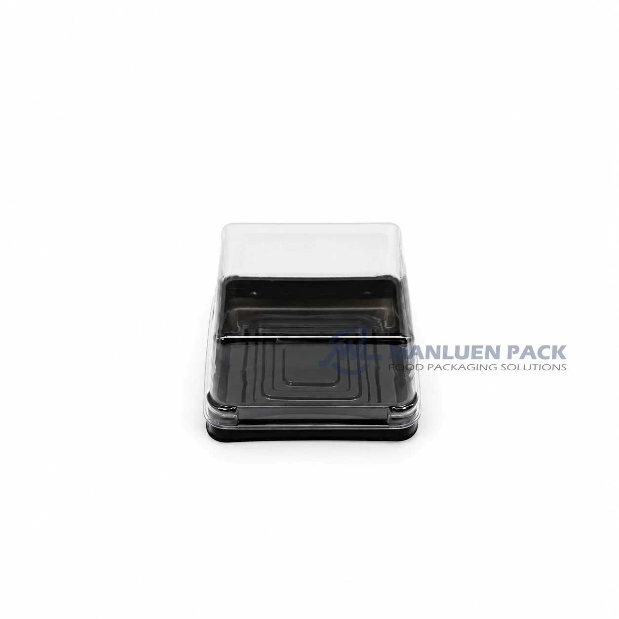 WL-Y80 Disposable Mini Square PLA Cake Container with Clear Lid 1 WL-Y80 mini square PLA cake container with black base and clear transparent lid product view